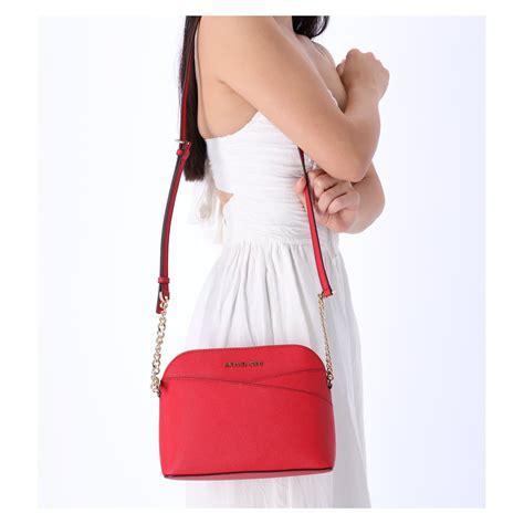 Michael Kors Bright Red Leather Dome Crossbody Bag.